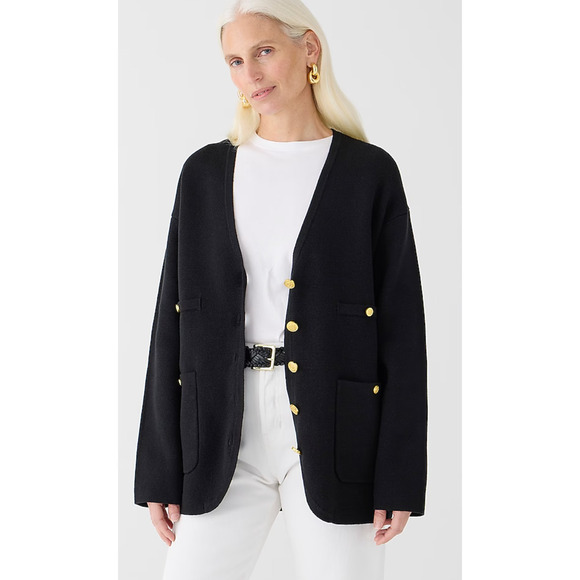NWT J. Crew Long V Neck Sweater Blazer S Black Buttons BX466 J.Crew Cardigan